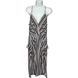 BCBGeneration Savannah Stripe Faux Wrap Dress Multi Color Hi/Lo Midi Size Medium